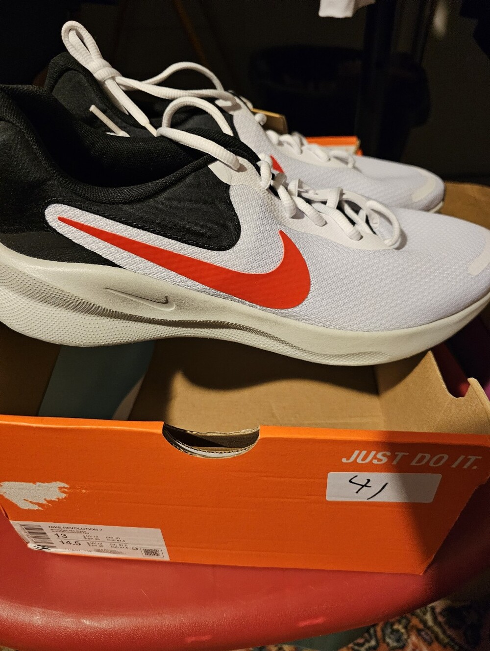Size 13 Mens - Nike Revolution 7 White Black Fire Red